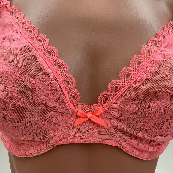 Victoria's Secret Underwire Unlined Lace Semi Demi Bra Neon Pink Size 32DD - Picture 2 of 8